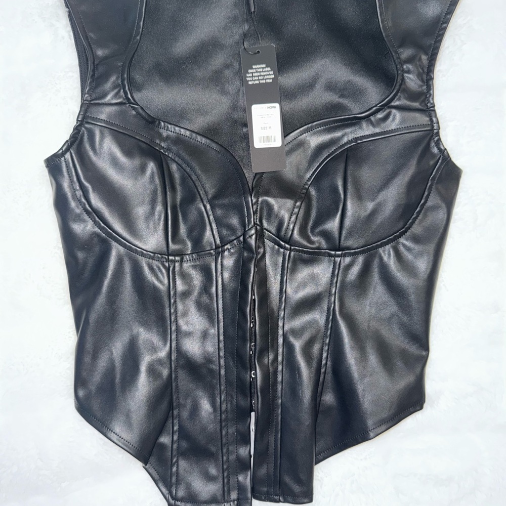 Fashion Nova Black Faux Leather Bustier